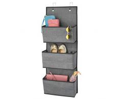 mDesign Schrank-Organizer ohne Bohren – Hängeorganizer mit 3 Fächern – Mehrzweckschrank für über die Tür für Kinderzimmer und Schlafzimmer – dunkelgrau und schwarz