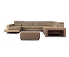 XXL Wohnlandschaft U-Form Stoff Leder sandbeige / braun Designsofa Sofa Couch Stoff Ecksofa mit LED-Licht Beleuchtung IMOLA