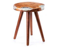 Antik 2000 Hocker Beistelltisch aus Teakholz mit Resin Einlage