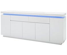 Robas Lund Sideboard 200 cm breit Weiß Hochglanz mit LED Farbwechsel-Beleuchtung mit Fernbedienung, BxHxT 200x81x40 cm