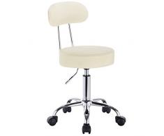 WOLTU® 1 Stück Arbeitshocker Drehhocker Rollhocker Drehstuhl Hokcer Bürostuhl mit Lehne höhenverstellbar Creme BH34cm-1