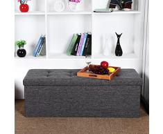 SONGMICS Sitzbank mit Stauraum, Sitztruhe, Aufbewahrungsbox, faltbar, max. statische Belastbarkeit 300 kg, mit Trenngitter aus Metall, 120 L, 110 x 38 x 38 cm, Leinenimitat, dunkelgrau LSF77K
