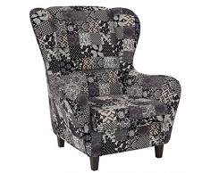 Supellex Ohrensessel/Fernsehsessel Sofia mit Hocker, Dessin: Patchwork, Floral grau