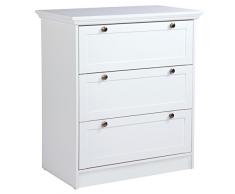 Landhaus Kommode mit 3 Schubkästen (B/H/T: 80 x 90 x 45 cm) weiß, Möbelgriffe antik