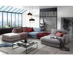 CAVADORE Sofa-Modul Fiona Longchair mit Armteil rechts / XXL-Recamiere passend zur Couchgarnitur Fiona / 139 x 90 x 199 /Webstoff grau