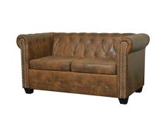 mewmewcat Chesterfield Sofa 2-Sitzer Kunstleder Braun