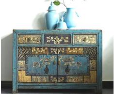 OPIUM OUTLET chinesische Kommode Schlafzimmer, Sideboard Vintage Anrichte blau Shabby Chic Stil Kolonialstil antik Holz