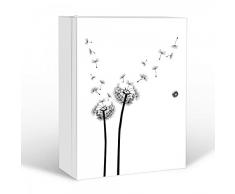 banjado XXL Medizinschrank abschliessbar | großer Arzneischrank 35x46x15cm | Medikamentenschrank aus Metall weiß | Motiv Pusteblume 2 mit 2 Schlüsseln | Gestaltung auf Front und Seiten