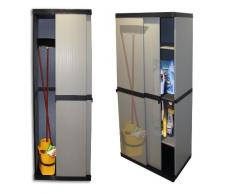 Hoher Spind-KunststoffschrankSLIDE mit spritzwassergeschützter Deckel- & Bodenplatte, Schiebetüren und 3 Einlegeböden (2 davon höhenverstellbar) - sehr stabil und optimal für Garten oder Haushalt