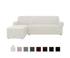 CHUN YI Rhombus Jacquard Abdeckhaube für L-Förmiges Sofa Schnittsofa Hussen Schutzhülle in L-Form Ecksofa Eckcouch mit Schlaffunktion (Ecksofa Links, Milchig weiß)