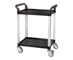 STIER Servierwagen, mit 2 Etagen, LxBxH 750x460x825 mm, Tragfähigkeit 150 kg, 4 Lenkrollen, 2 davon feststellbar, Etagenwagen, Schiebewagen, schwarz