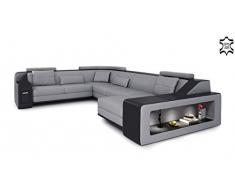 Ledersofa XXL Wohnlandschaft Leder weiß / grau Sofa Couch U-Form Ledercouch Eckcouch Ecksofa Designsofa mit LED-Licht Beleuchtung BERLIN