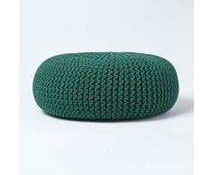 Homescapes Pouf Strickpouf rundes Bodenkissen, Sitzpouf 70 x 23 cm, gepolsterter Sitzhocker, Sitzpuff/Puff mit grob gestricktem Bezug aus 100% Baumwolle, Strickpuff, grün/tannengrün