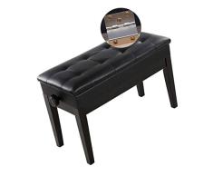 ZHG Klavierhocker Aus Massivhoz, Klavierstuhl Mit Ablagefach, Keyboardbank Höhenverstellbar, Klavierbank Doppel for 2-Personen (Color : Black)