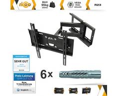 RICOO R23-F, TV Wandhalterung, Schwenkbar, Neigbar, Universal für 32-65 Zoll (81-165cm) Fernseh-Halterung Wand-Halter Fernseher-Aufhängung | inkl Fischer-UX10 Dübel | VESA 200x200 400x400 | Schwarz
