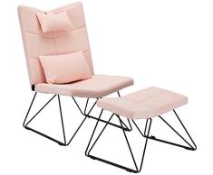 Ibbe Design Rosa Bequem Ohrensessel Skandinavisch Fernsehsessel Patchwork Stoff Sessel mit Hocker und Kissen, Schwarz Metall Gestell, 65x85x100 cm