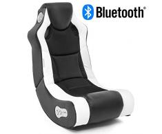 Wohnling Soundchair Booster in Schwarz Weiß mit Bluetooth eingebauten Lautsprechern | Multimediasessel für Gamer | Musiksessel 2.1 Soundsystem-Subwoofer | Music Rocker, Lederimitat, 100x82x56cm