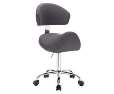 1stuff® Sattelhocker Rollhocker Fury BIGBACK (Lehne abnehmbar) - Sitzhöhe 53-72cm -PU Rollen - bis 180kg - Sattelstuhl Praxishocker Drehhocker Kosmetikhocker (Stoff grau mit Lehne)