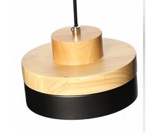 Wohnzimmer Pendelleuchte Hängeleuchte Pendellampe Deckenleuchte Beleuchtung 1X E27 Fassung, Naturholz Oben und Schwarz Metall Oberfläche Schwarz (Type A)