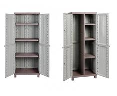Kreher Schrank-Set bestehend aus einem Spindschrank und einem Kunststoffschrank mit Böden. Abschließbar, mit Füßen, Kunststoff in Holzoptik. Maße pro Schrank 68 x 39 x 170 cm.