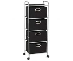 Tidyard Regaleinheit Regal Mit 4 Aufbewahrungsbox Körbe & 4 Rollen,Korbkommode Aufbewahrungskorb Schrank Nachttisch aus Pulverbeschichteter Stahl+Vliesstoff,Aufbewahrungsschränke Wohnaccessoires