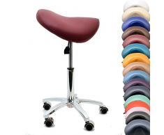 Promafit Sattelhocker/Sattelstuhl mit Gummirollen für alle Böden und Metallfuß - ergonomisch - stufenlos höhenverstellbar - viele Farben - 360° drehbar (Burgund, Ohne Fußring)