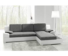 Ecksofa Aldo mit Glasregal, Couchgarnitur mit Bettfunktion und Bettkasten, Sofagarnitur, Couch mit Schlaffunktion, Big Sofa (Weiß + Grau (Soft 017 + Inari 91), Ecksofa Rechts)