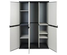 Modularer Universal Kunststoffschrank mit drei Türen, Spind/Freifach und höhenverstellbaren Böden. Robuste Ausführung, in Grau. Maße BxTxH : 102 x 39,5 x 168 cm.