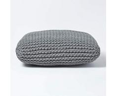 Homescapes Strickpouf groß grau 70 x 20 cm Bodenkissen Sitzkissen 100% Baumwoll Bezug grob gestrickt mit Polystyrol Füllung