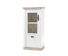Newfurn Vitrine Vitrinenschrank Landhaus Holzvitrine II 71x146x 37 cm (BxHxT) II [Amelie.Three] in Pinie Weiß/Pinie Weiß Wohnzimmer Schlafzimmer Esszimmer Flur Diele
