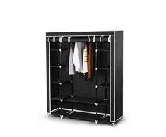 Best For Home XXL 175 x 150 x 45 cm Stoffschrank Kleiderschrank Faltschrank mit Kleiderstange und 11 Regalfächern, inkl. Schutzhülle, viele Aufbauvarianten, CE-Zertifikat schwarz oder grau(Schwarz)