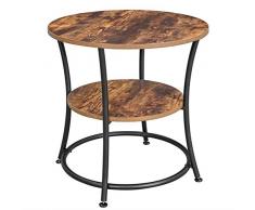 VASAGLE Beistelltisch rund, Sofatisch, 2 Ablagen, Wohnzimmer, Schlafzimmer, einfacher Aufbau, Metall, Industrie-Design, Vintage, Dunkelbraun LET56BX