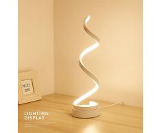 ELINKUME Spiral LED Tischleuchte, Gebogene LED Lampe, Modernes Minimalistischen Design, 12W Warmweiß Licht, Creative Acryl LED Modellierung Lampe Perfekt für Schlafzimmer Wohnzimmer (Weiß)