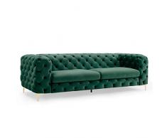 Invicta Interior Extravagantes Samt Sofa MODERN BAROCK 240cm smaragdgrün 3-Sitzer Chesterfield Design 3er Couch