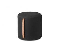 LIFA LIVING Schwarzer Sitzhocker aus Baumwolle, weicher Stoffhocker Sitzpouf rund, mit Lederstreifen, als Beiselltisch nutzbar, Belastbarkeit 80 kg, 38 x 38 cm