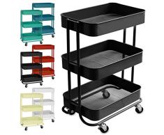 casa pura Design Allzweckwagen mit 3 Etagen - Rollwagen bis 24 kg belastbar - Servierwagen mit 2 Bremsen - Beistellwagen für Küche, Bad, Büro - Korbwagen auf Rollen in 6 Farben (Schwarz)
