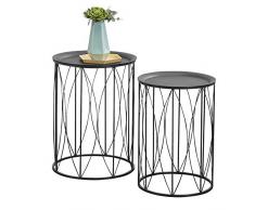 [en.casa] Beistelltisch 2er Set Couchtisch aus Metall Sofatisch in 2 Größen Wohnzimmertisch Rund Schwarz
