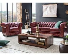 Woodkings® Chesterfield Sofa Set Rot 1+2+3 Vintage Echtleder Couchset Bürosofas Polstermöbel Set antik Designsofaset Federkern unikat Herrenzimmer englisches Leder Stilsofa Set