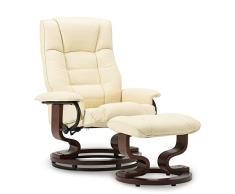 MCombo Relaxsessel Fernsehsessel TV Sessel Sofa kippbar Dreh mit Fußhocker Kunstleder Holzfüßen Schwarz/Creme (Creme)