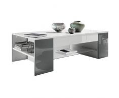 Couchtisch Beistelltisch Wohnzimmertisch Clip in Weiß mit Blenden in Grau Hochglanz