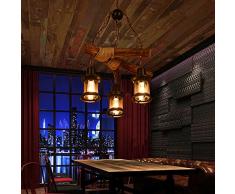 Vintage Kronleuchter Retro Industrial Pendelleuchte Hängeleuchte E27 Holz Metall Pendellampe für Wohnzimmer Esszimmer Restaurant Keller Cafe Bar (3 * E27 Lampenfassung)