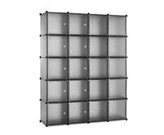 Meerveil Kunststoff Kleiderschrank Garderobenschrank Steckregal DIY Modular Schrank Regalsystem mit 2 Kleiderstange, für Kleidung Schuhe Spielzeug und Bücher (Halbtransparent Grau, 20-Kubus)