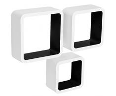 WOLTU RG9236sz Wandregal Cube CD DVD Regal Dekoregal Regalsysteme, 3er Set Retro Hängeregal Würfel, Weiß-Schwarz