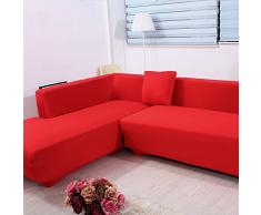 ele ELEOPTION Sofa Überwürfe elastische Stretch Sofa Bezug 2er Set 3 Sitzer für L Form Sofa inkl. 2 Stücke Kissenbezug (Rot)