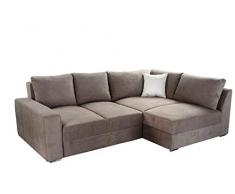 lifestyle4living Ecksofa mit Schlaffunktion, ausziehbarer Bettkasten, Hell-Braun, Federkern, Boxspring-System in Microfaser inkl. Topper | Gemütliches L-Sofa 260cm
