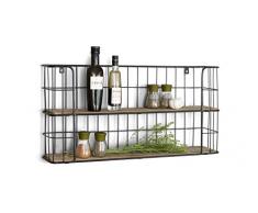 LIFA LIVING Vintage Wandregal aus Holz und Metall Schwarz mit 2 Böden-Holzregal-Natur Stil, Gewürzboard Regal 2 Etagen-Küchenregal oder Gewürzständer, 68 x 35 x 16 cm