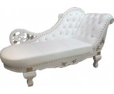 Casa Padrino Barock Chaiselongue Weiß/Gold/Echt Leder Chaise Lonque - Recamiere aus dem Hause Liege Sofa Wohnzimmer Möbel