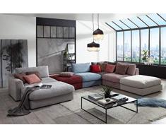 CAVADORE Sofa-Modul Fiona Longchair mit Armteil links / XXL-Recamiere passend zur Couchgarnitur Fiona / 139 x 90 x 199/Webstoff dunkelbraun