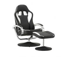 MCombo Relaxsessel Gaming Racing Sessel Fernsehsessel kippbar verstellbar Dreh mit Fußhocker Kunstleder Schwarzweiß