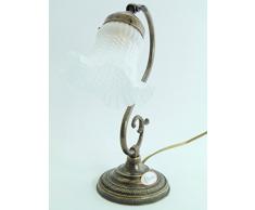Lampe Messing brüniert Tischleuchte, Nachttisch, Kommode, Lampen Glas Jugendstil S30. Abmessungen: Höhe 32 cm, Durchmesser vetro13,5 cm, Durchmesser Base 13 cm. Lampenfassung Edison E14 Sockel klein.Die Abmessungen sind inklusive des Glas.
